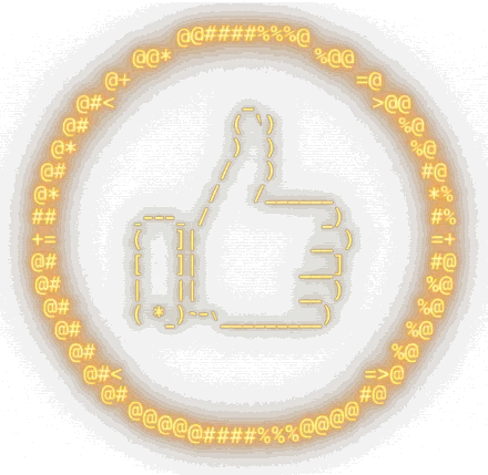Municipal habitability seal: an ASCII-art thumbs-up ringed by glyphs.